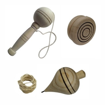 Set trompo, yoyo, coca o balero sin pintar