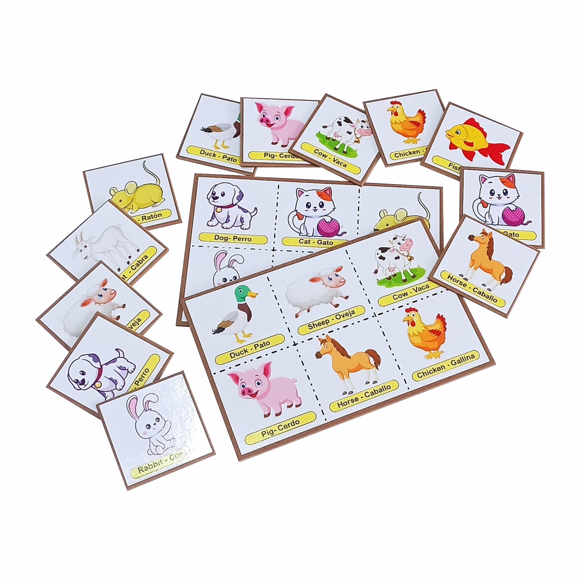 Lotería en bolsa 12 fichas animales español ingles