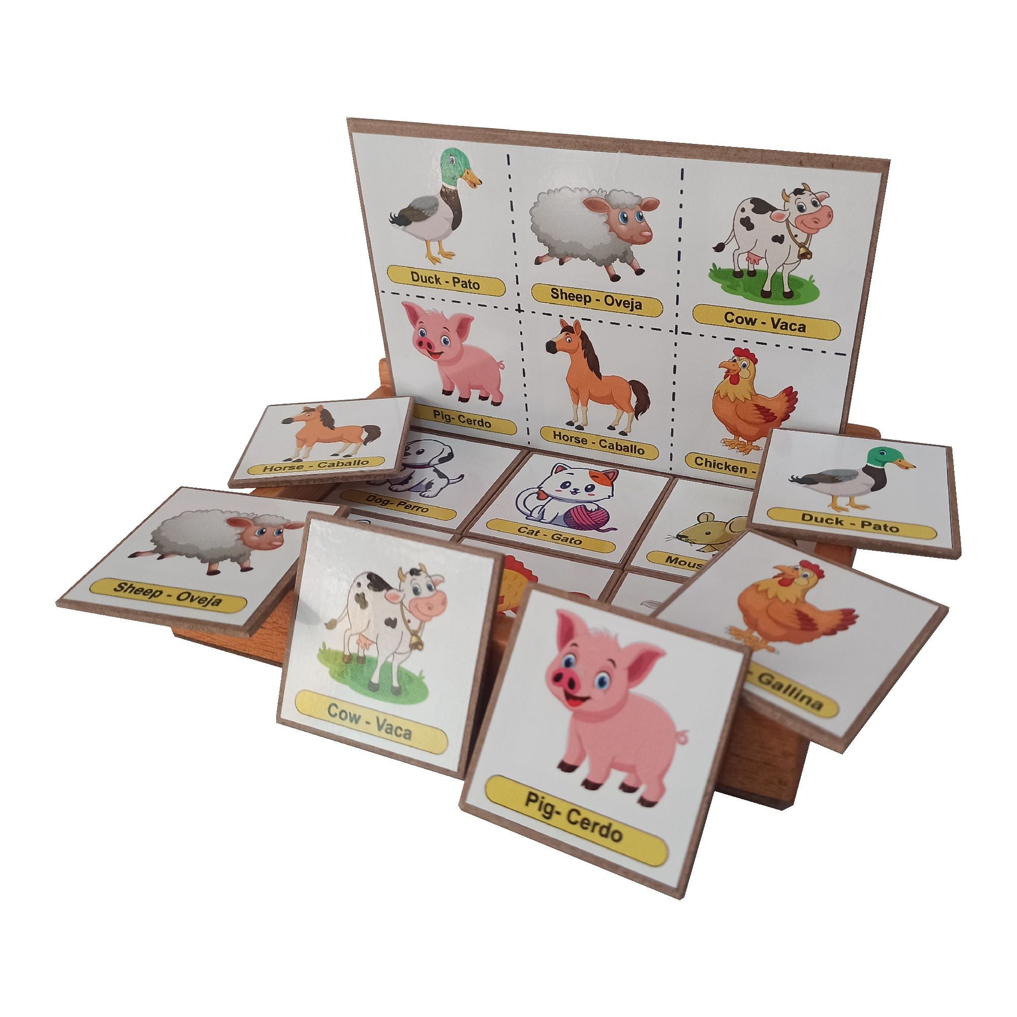 Lotería en caja 12 fichas animales español ingles